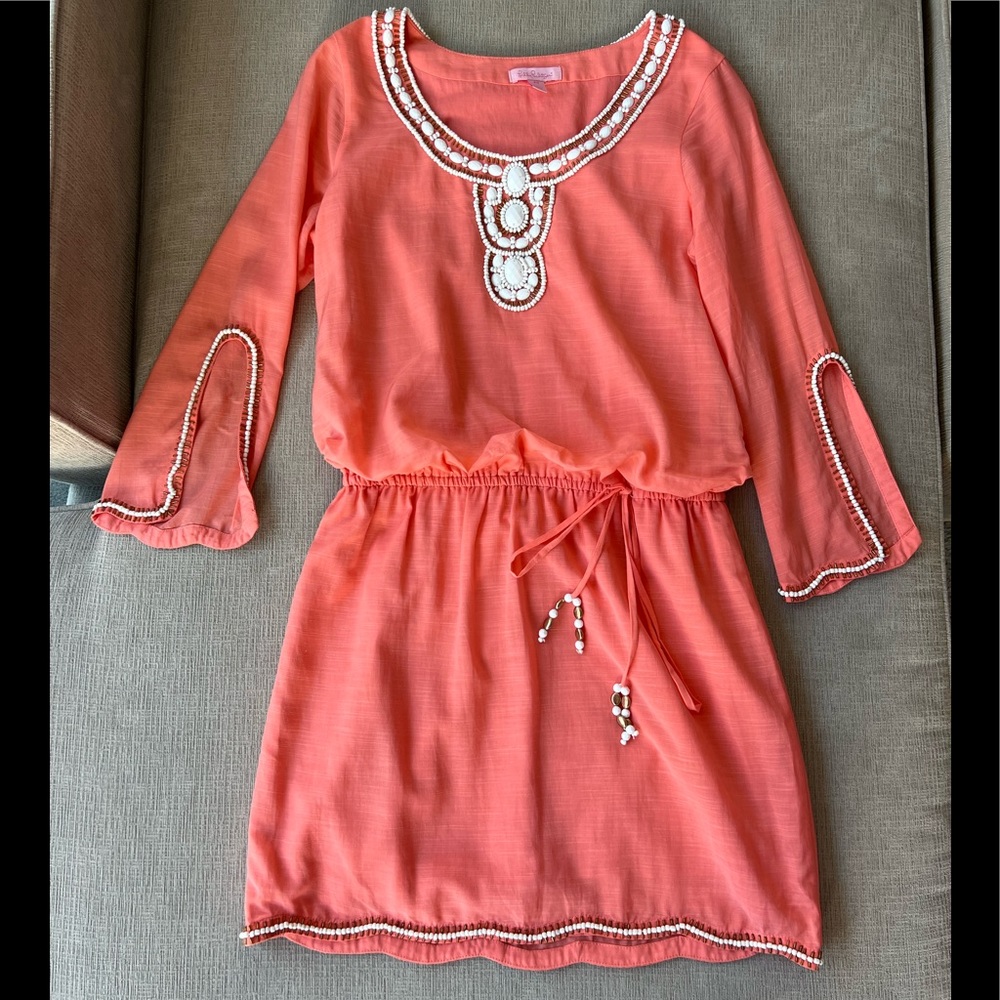 Lilly Pulitzer Coral Beaded Embellished Dress | Size XS